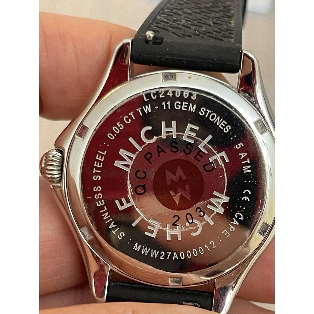 Michele Cape Topaz Watch MWW27A000012 Silver Dial Black Silicone Band Box Paper